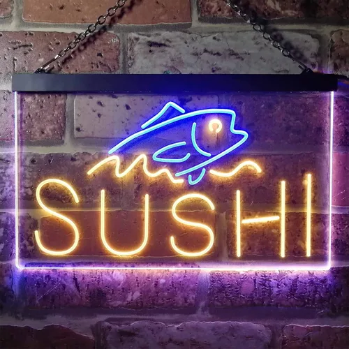 Vista 25 de ADVPRO Sushi Fish Sashimi Restaurant - Letrero de neón LED de doble color, azul y rojo, 12 x 8.5 pulgadas, st6s32-i3334-br