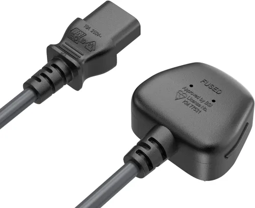 Vista 2 de Cable de alimentación IEC320 C13 a BS1363 Inglaterra con fusible 18AWG 13A/250V, resistente para PC, monitores, escáneres, impresoras, enchufe tipo