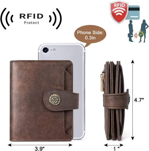 Vista 4 de Cartera RFID triple pequeña para mujer, 1 café., Compacto