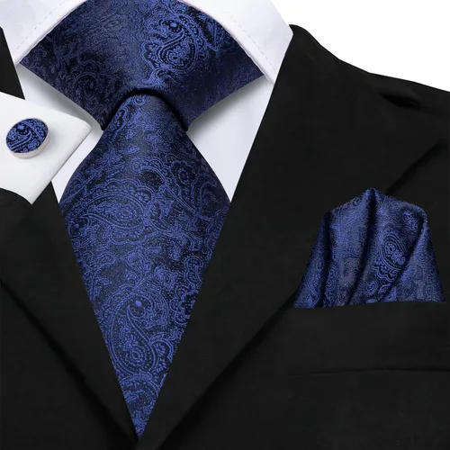 Vista 48 de Hi-Tie Corbatas de seda para hombre, diseño de cachemira a rayas, con bolsillo, gemelos cuadrados, conjunto formal de negocios