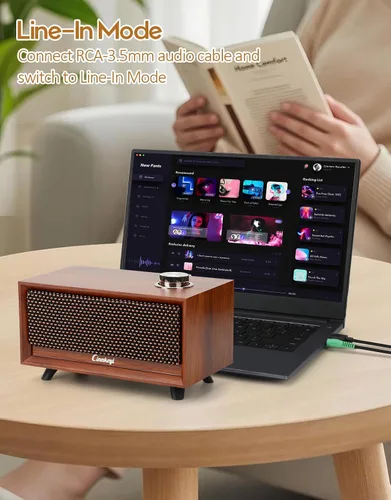Vista 4 de Altavoces de madera para computadora con barra de sonido para PC, alimentados por USB, entrada de línea, Bluetooth, 3 modos, entrada USB, barra