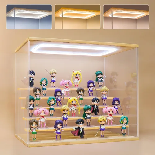 Vista 10 de Vitrina de acrílico transparente para figura de acción Pop Mart, vitrina Funko Pop a prueba de polvo con iluminación, múltiples capas para Rosa