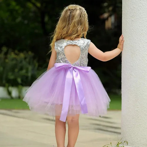 Vista 4 de Vestido de princesa tutú de tul para niña, boda, concurso, fiesta, bebé, lentejuelas sin espalda, encaje floral, recién nacido, 7 años