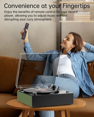 Vista 4 de MYKESONIC - Reproductor de discos automático, tocadiscos de vinilo Bluetooth con transmisión por correa, cartucho magnético AT-3600L, Bluetooth