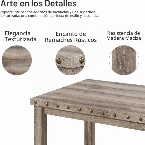 Vista 7 de Morden Fort Juego de Comedor Estilo Granja para 4, Mesa Rectangular de Madera de 60" y 4 Sillas Tapizadas con Detalles de Tachuelas, Juego de Mesa