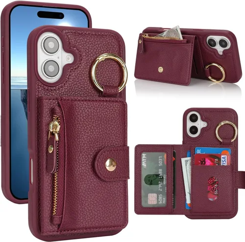 Vista 77 de Funda para iPhone 14 Plus con tarjetero, color negro Funda con cremallera y ranura para mujer y hombre