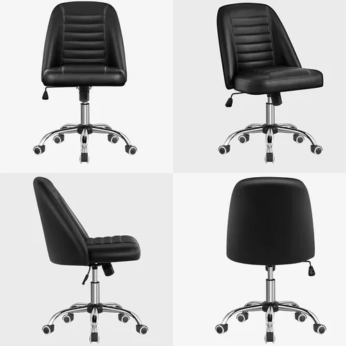 Vista 9 de Yaheetech - Silla de escritorio de piel sintética negra sin brazos, giratoria ajustable