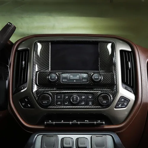 Vista 4 de JeCar Panel de navegación de consola central Accesorios interiores ABS para Chevy Silverado/GMC/Sierra 2014-2018, acabado de fibra de carbono
