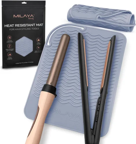Vista 21 de Milaya Beauty Accesorios de Tocador Alfombrilla Resistente al Calor – Soporte de Silicona para Plancha de Pelo y Rizador, Alfombrilla de Tocador