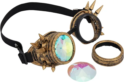 Vista 67 de Gafas caleidoscopio para raves trippy psicodélico steampunk con lentes de cristal de difracción de prisma arcoíris