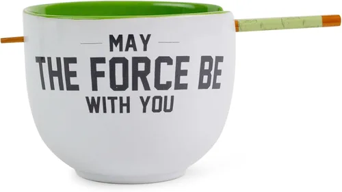 Vista 2 de Star Wars Yoda May The Force Be With You - Juego de vajilla de cerámica Incluye cuenco de fideos ramen de 20 onzas y palillos de madera