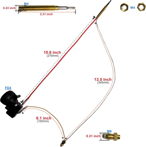 Vista 2 de Termoacoplador de calentador de gas y interruptor de descarga anti inclinación, kit de seguridad para accesorios de calentador de patio y exteriores