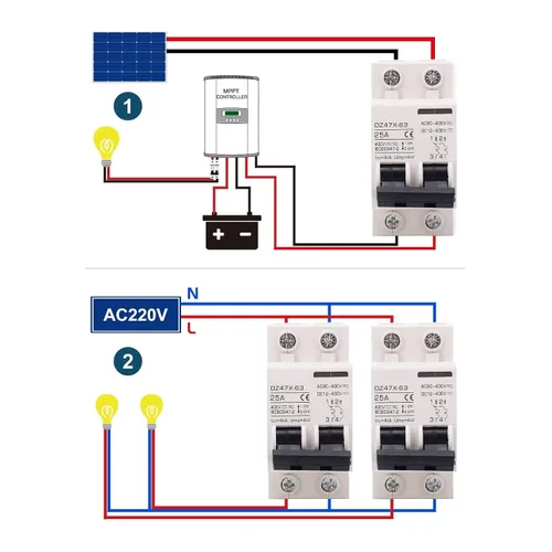 Vista 9 de Mini disyuntor de CA CC, disyuntor miniatura de CA CC Interruptor de desconexión 2P AC DC 25A 400V Montaje en carril DIN para solares, disyuntores