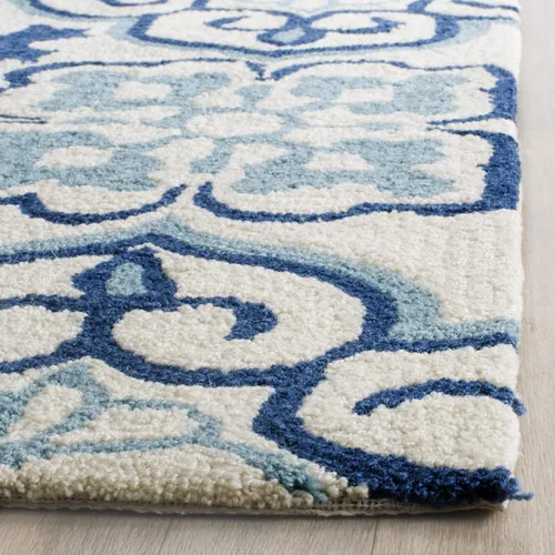 Vista 4 de SAFAVIEH Four Seasons Collection FRS230B - Alfombra de pasillo floral con gancho a mano, 2 pies 3 pulgadas x 8 pies, azul/marfil