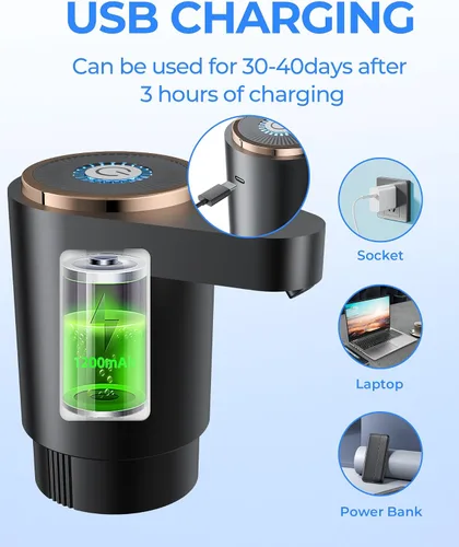 Vista 3 de Bomba de botella de agua, dispensador de agua eléctrico portátil para botellas de 5 galones, carga USB, interruptor automático, batería recargable