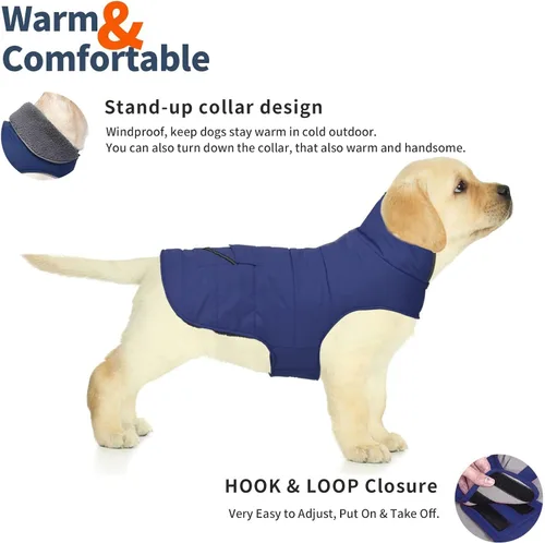 Vista 2 de Petglad Abrigo para perro, chaqueta de invierno impermeable para perro con bolsillo, chaleco reflectante ajustable para la nieve para mascotas