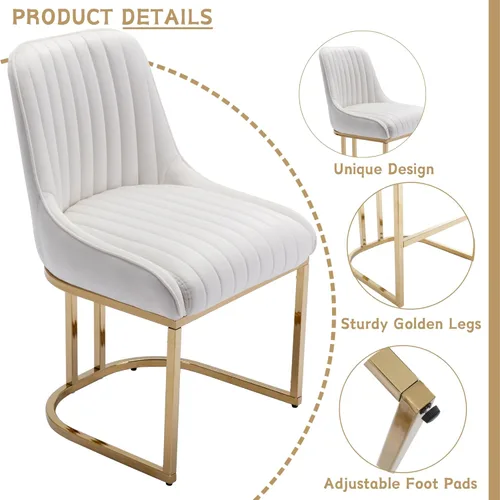 Vista 3 de Shunzhi Juego de 2 sillas de comedor modernas de terciopelo tapizadas, sillas de cocina con patas de metal dorado/respaldo sin brazos para cocina