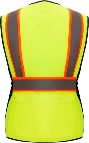 Vista 2 de Chaleco de seguridad reflectante Hi Vis, clase 2, con 7 bolsillos y cremallera, cumple con las normas ANSI/ISEA