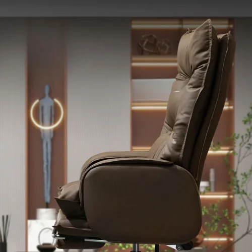 Vista 5 de Silla de piel sintética grande y alta ergonómica, reclinable, reposapiés para juegos, altura ajustable, respaldo alto, estación de trabajo, silla