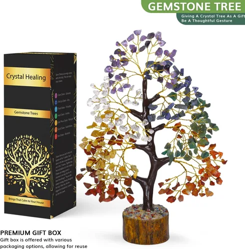 Vista 4 de NARIBABU Árbol de la vida de 7 chakras, árbol de cristal, cristales y piedras preciosas, cristales curativos, regalos de cumpleaños para mujeres