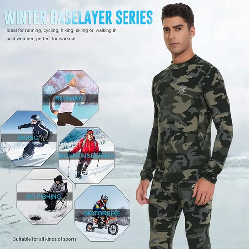 Vista 6 de Conjunto de ropa interior térmica para hombre, capa base de compresión, ropa de invierno con forro polar largo, ropa de correr y esquiar