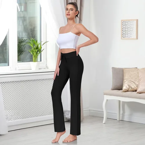 Vista 7 de ADANIKI Pantalones largos de modal y cómodos con cordón para mujer, pierna recta, para yoga, correr, deportes
