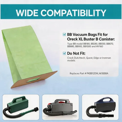 Vista 2 de Paquete de 24 bolsas de vacío para Oreck Compact tipo BB, bolsa de repuesto para bolsas de vacío Oreck XL Buster B, PKBB12DW BB180 BB280 BB850 BB870