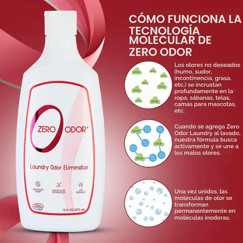 Vista 4 de Zero Odor – Eliminador de olores para lavandería – Elimina permanentemente el olor de la ropa – Tecnología molecular patentada. Ideal para ropa