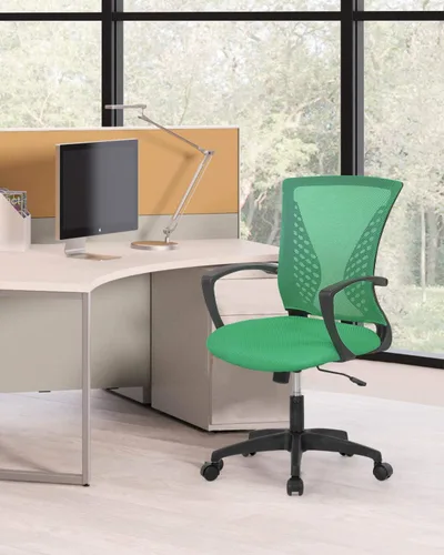 Vista 2 de Silla de oficina para el hogar, respaldo medio, PC giratoria, soporte lumbar, escritorio ajustable para tareas de computadora, ergonómica, cómoda