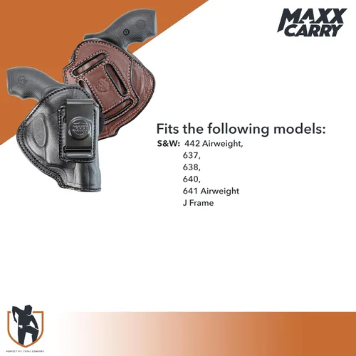 Vista 4 de Maxx Carry Funda de cuero de alta calidad OWB e IWB de 4 vías para pistola de marco J para los modelos S&W 442 y 642 Airweight 637, 638, 640 y otros