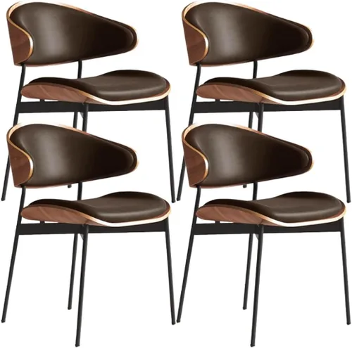 Vista 18 de YVYKFZD Juego de sillas de comedor de mediados de siglo, silla de comedor con respaldo curvado y patas de metal, sillas de cocina tapizadas de Negro