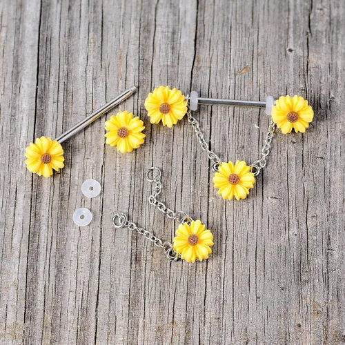 Vista 4 de Body Candy Juego de 2 piercings de acero para mujer 2 piezas girasoles amarillos de verano 049oz 55in
