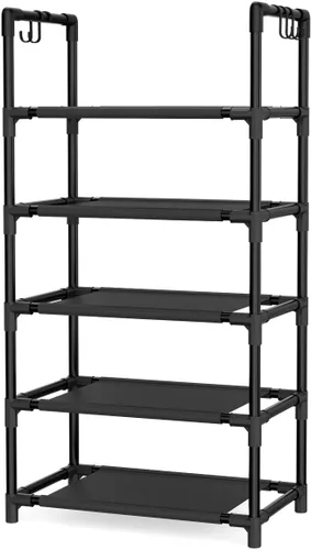 Vista 8 de LANTEFUL - Organizador de zapatos de 5 niveles, 12-15 pares, organizador de botas, estante resistente y estrecho para entrada, armarios con ganchos