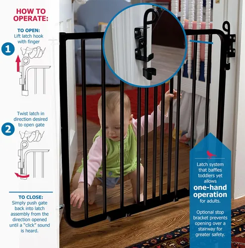 Vista 3 de Cardinal Gates MG15 Puerta de bebé con bloqueo automático para escaleras, puerta ajustable para perros para interiores, hecha de aluminio para Negro