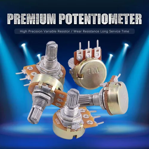 Vista 3 de Swpeet 75pcs B5K 10K 20K 50K 100K Ohm eje moleteado lineal rotatorio potenciómetro cónico con 5 tipos diferentes de perilla (WH148) Kit