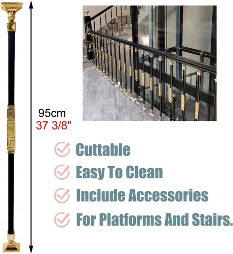 Vista 3 de CMYUN Balaustres de estilo oriental para interior de escalera, juego de husillos de barandilla de escalera cortables de 37.4 in con zapatos