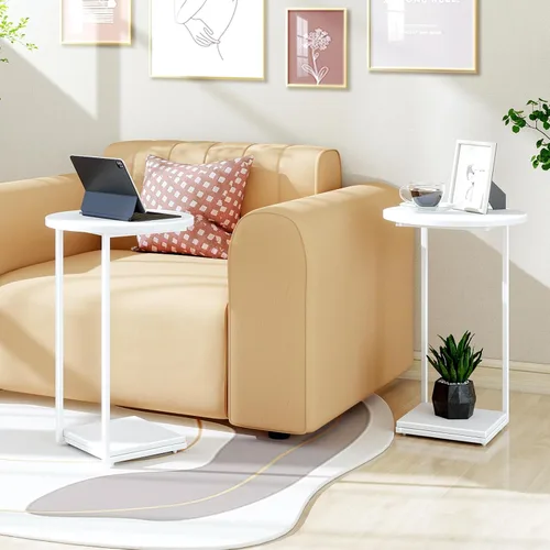 Vista 8 de [Usado] DCLRN Mesa auxiliar pequeña, mesa auxiliar de mesa C para sofá, mesa de centro redonda es adecuada para sala de estar y dormitorio (blanco)
