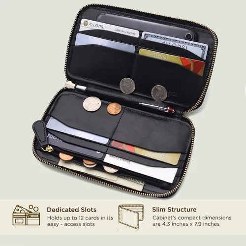 Vista 4 de Cartera de cuero para mujer Cartera delgada para mujer Bloque RFID Cartera para mujeres