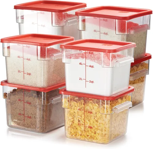 Vista 10 de CURTA Paquete de 4 recipientes de almacenamiento de alimentos con tapas azules, policarbonato transparente cuadrado de 12 cuartos de galón y 22 12