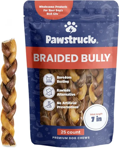 Vista 14 de Pawstruck Bully Sticks trenzados 100% naturales de 5 pulgadas, bolsa de 1 libra, masticables para perros de un solo ingrediente sin cuero crudo