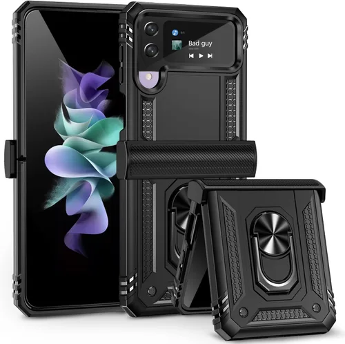 Vista 2 de ONOLA Funda compatible con Samsung Galaxy Z Flip 4/3 con protección de bisagra y anillo giratorio de 360° con soporte magnético resistente