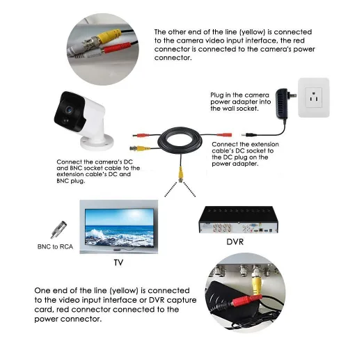 Vista 13 de LONNKY Cable BNC de 100 pies para cámara de seguridad de 98.4 ft con conectores BNC y adaptadores RCA, cable de alimentación de video para cámara