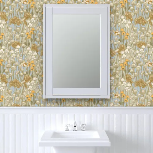 Vista 9 de Spoonflower Papel tapiz para despegar y pegar - Amapola Campo Pájaros Crema Neutral Naturaleza Taupe Papel pintado extraíble personalizado