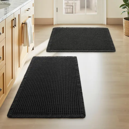 Vista 54 de AMOAMI Tapete de baño mejorado con diseño de gofre, súper absorbente, antideslizante, para suelo de baño, lavable a máquina, con borlas, tapetes