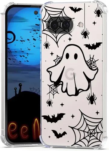Vista 49 de Funda de Halloween para Google Pixel 6A transparente con diseños de murciélagos fantasmas, funda para teléfono para niñas, elegante, delgada, a