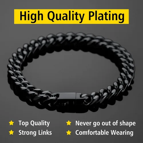 Vista 5 de ChainsProMax Pulseras de cadena cubana de acero inoxidable para hombre, 5790.472 in de ancho, 7.58.39 pulgadas de largo, negrodorado
