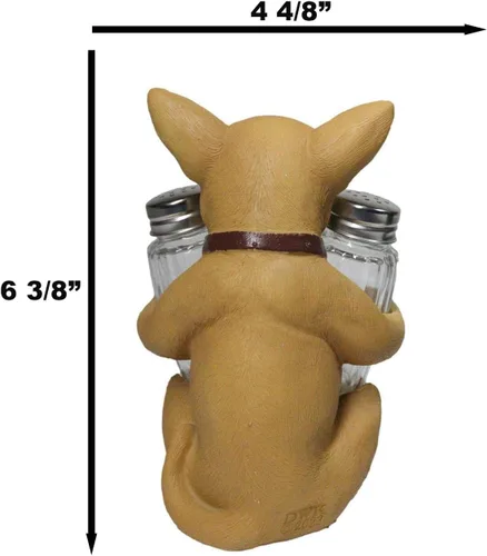 Vista 6 de Ebros Picante - Juego de figuras de taza de té de color marrón claro, chihuahua con collar, salero y pimienta, 6.25 pulgadas de alto, Chi Chi Taco