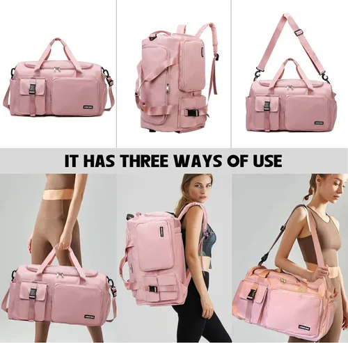 Vista 6 de Eslcorri Bolsa de deporte para mujeres y hombres, mochila deportiva con compartimento para zapatos y artículos húmedos, bolsa de fin de semana