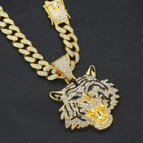 Vista 3 de hdyv5aa Cadena de eslabones cubanos de plata para hombre con colgante, collar de tigre de eslabones cubanos de Miami Ice Out de Miami, joyería