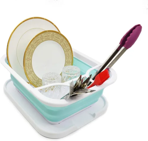 Vista 11 de SAMMART Escurridor de platos plegable con bandeja, juego de escurridor plegable, organizador de vajilla portátil, bandeja de almacenamiento